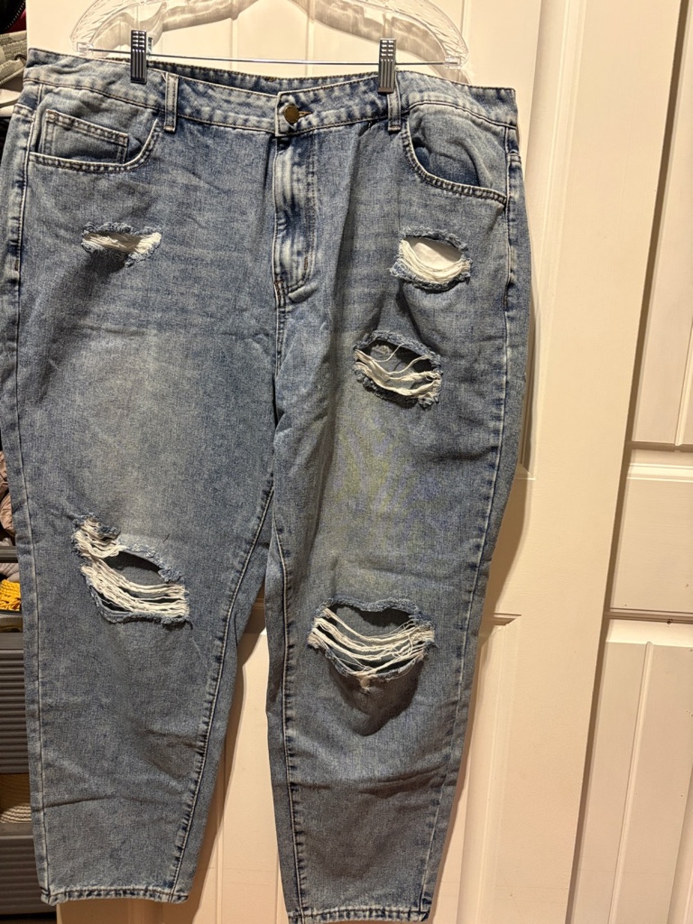 SHEIN Light Blue Distressed Boyfriend Jeans